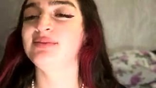 Glamour babe with big boobs masturbates in lingerie