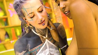 Lesbian Tattooed Strap-on Piss soaked Fucking