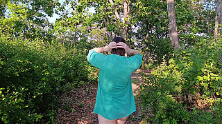 Walk with a bare ass in a forest park. An obedient wife.