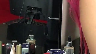 Sexy Student Passionately Plays with Pussy and Sucks Dildo, Perfect Ass in Leggings