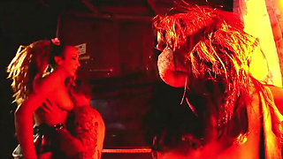 Horny blonde gets fucked while their tied up chick sitting next to her