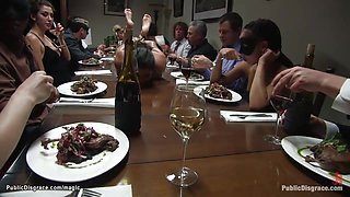 Bound slave laid on dinning table