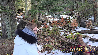 Snowy Forest I Suck My Boyfriend and a Walker, He Fucks My Pussy in the Snow While I Suck My Boyfriend