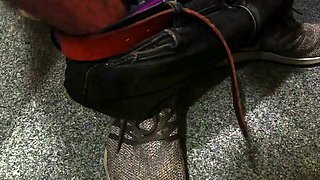 Blonde babe CFNM giving handjob to BFF