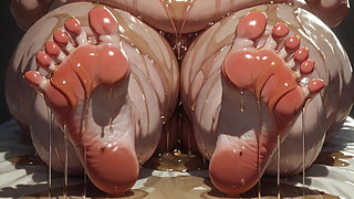 Obese SSBBW Massaging Her Huge Oiled Feet - Close up Big Toes