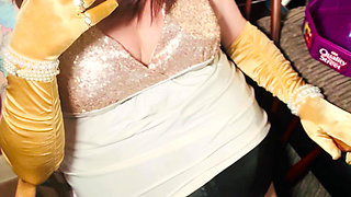 A Glam Tina Snua Smoking 2 Cigarettes Tip To Tail In Satin Gloves - Snap Inhales Drifting Smoke OMI OME Smoke Rings