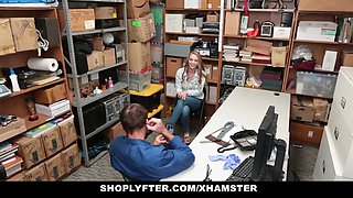 Shoplyfter - blonde stunner gets her legs nailed by security