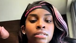 Cum addicted ebony slut sucks off big black cock on webcam