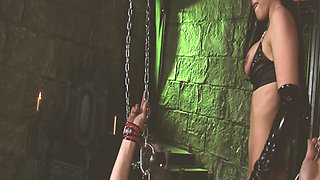 Fetish Girls Scene-3_brunette in Latex Lingerie Enjoys a Dildo and Her Tied-up Friend's Cock