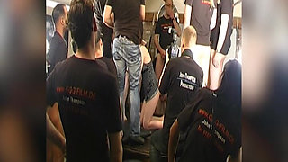 Brunette Slut Gets Gang Banged by Crowd and Takes Multiple Facials