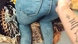 Ass in Jeans Girl Teasing and Rubbing Pussy