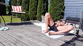 Family vacation with stepmom in the backyard in front of neighbors