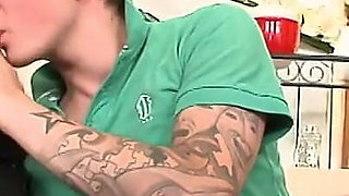 Bisexual man sitting on a cock while busty slut plays with his cock