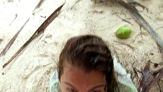 Young couple likes to film all nasty things during their vacation on the beautiful beach