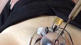 While His Dick Is Electrocuted, He Convulsively Licks Her Pussy