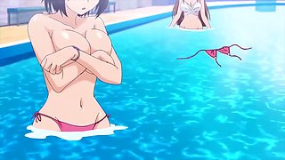 Lost her bikini top in the pool and got pussy pumped in locker room after hentai
