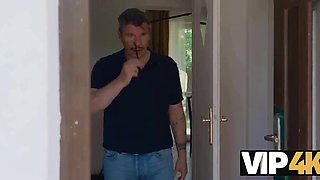 Stepdaddy fucks redhead outdoors next to cuckqueen wife