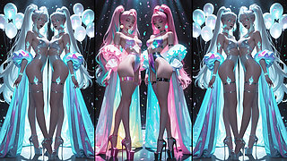 Animes get cum, do cum kissing and swallow