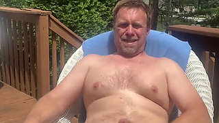 Catch Stepdaddy Outside Jerking His Cock Imbibe Smoking Busting His Nut