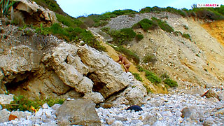 Fucking with the blonde girlfriend by the sea in the cliffs