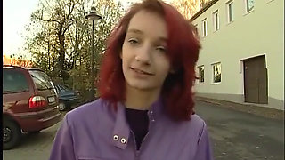 Redhead teen with small tits gives an amazing blowjob at casting