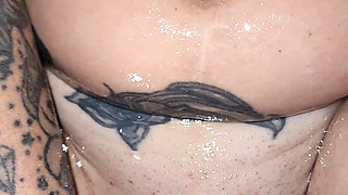 Busty Brunette Oiled up and Fucked