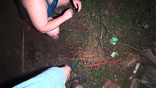 Golden Shower at Night in an Outdoor Shower
