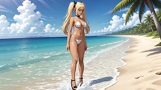 On the Beach with hot Nami - She play with her pussy