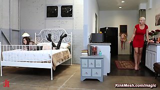 Lesbian babe butt sex fucks stepmom