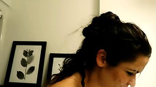 Sweet brunette solo masturbation in a car