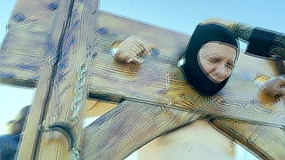 Restrained CBT - Needles in his balls and tongue