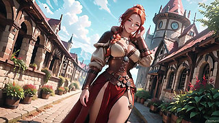 Redhead Warrior in Snow! Forbidden Leather Armor Seduction in Medieval Village. Cold Queen Unzips Her Gear & Goes Wild!