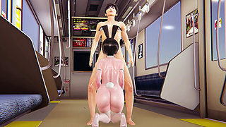 Sexy Bunny Cosplay Ayako in Subway Hentai - Enjoy Free-Hand Blowjob for a Big Dick, Intense Handjob & Footjob In Stockings