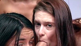 Superb Teen Orgy - Three Girls Sharing One Big Cock