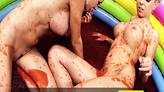 Pool Pussies Scene 3 Two Slim Blonde Lesbians in Bikinis Cum in the Jelly Pool