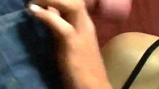 Sexy lingerie chick sucks black and white dick at place