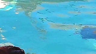 Hot Long Haired Ginger MILF Taking a Dip and Fucking in Outdoor Pool