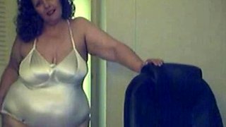 Big-Titted BBW Granny on Webcam in Satin Body Suit