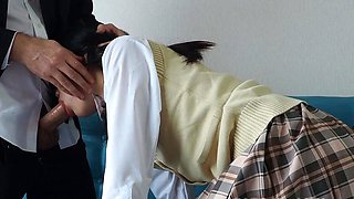Asian schoolgirl sucks a big white dick - sloppy deep BJ in