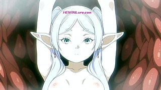 Frieren gets wrecked by tentacle cock until she overflows