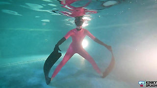 Slippery Latex Slut's Deep Pool Diving Tease