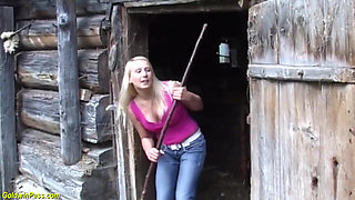 Blonde German teen rough big cock anal fucked in the mountains