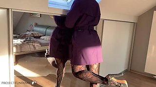 Projectsexdiary Bitch in Trench Coat Rides for Ass-Fuck Cumshot