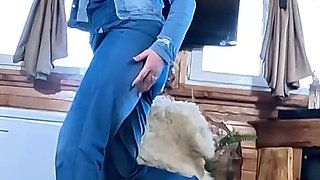 Dominant Jeans MILF Squirt Fantasy. Cameltoe, Smoking, Pee Domination and Double Orgasm