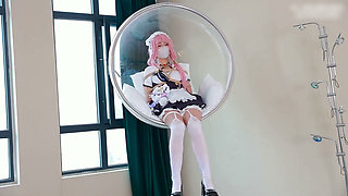 Jue Se Plays the Barefoot Girlfriend, Bound to a Suspended Chair, Playing with Her Feet