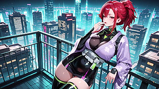 Ai-purple Kimono Seduction in the Neon Train Car, Fingertips Touching Collar, a Gaze That Drenches You!