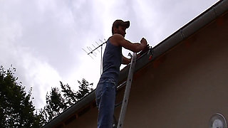 Mature Brunette Deepthroats Huge Cock with Bulging Throat Action