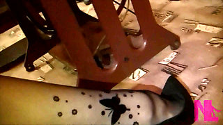 Vintage_sewing on My Granny's Old Singer Sewing Machine in Black Pantyhose and Suede Louboutins