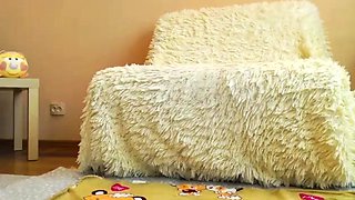 Small titted brunette teen fingering on the bed