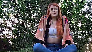 Redhead with gigantic boobies jacks in latex